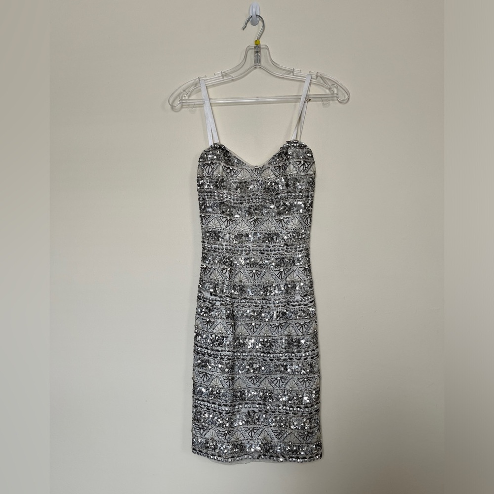 Glamorous Strapless Silver Sequin Dress